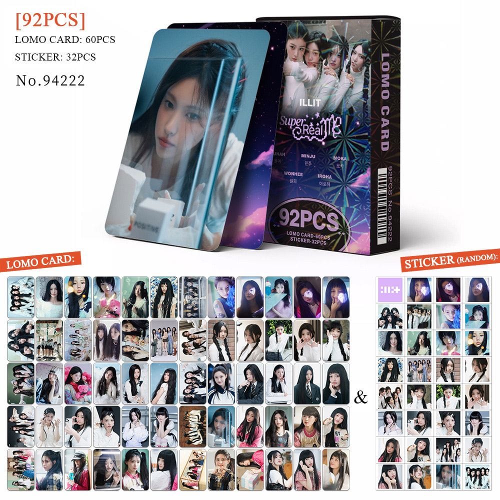 ILLIT SUPER REAL ME PHOTOCARDS 92 PCS (60 CARTES + 32 AUTOCOLLANTS)