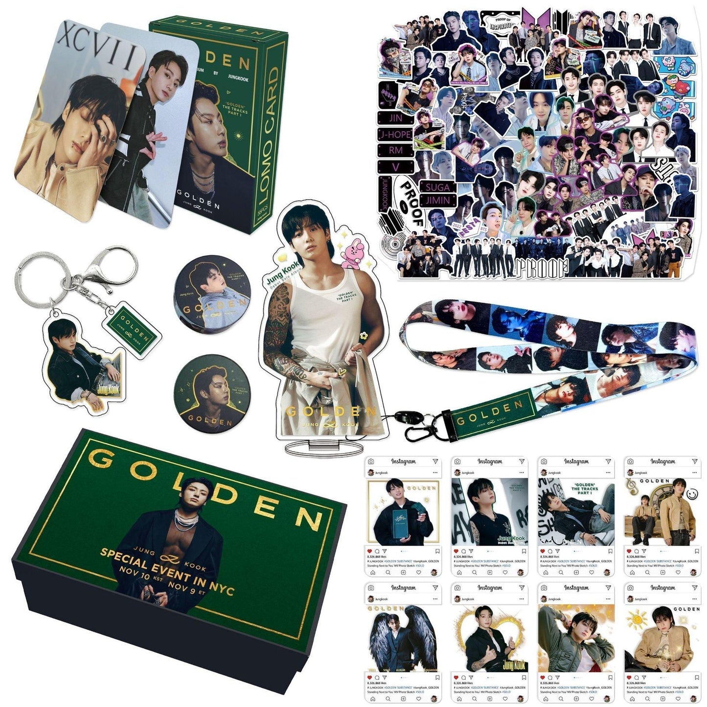 BTS JUNGKOOK GOLDEN KIT WITH 159 PIECES (GIFT BOX WITH/ VARIOUS ITEMS!✨)
